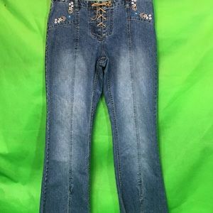 No Boundaries Juniors Lace Up Jeans Frayed Hem
